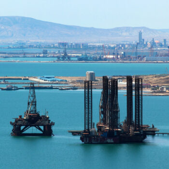 Oil platform off the Caspian sea coast near Baku, Azerbaijan