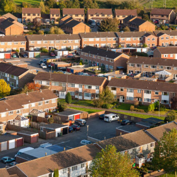 Aerial View of UK Red Brick 1970’s Housing Estate