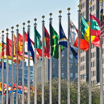 Flags of all nations outside the UN in New York City.